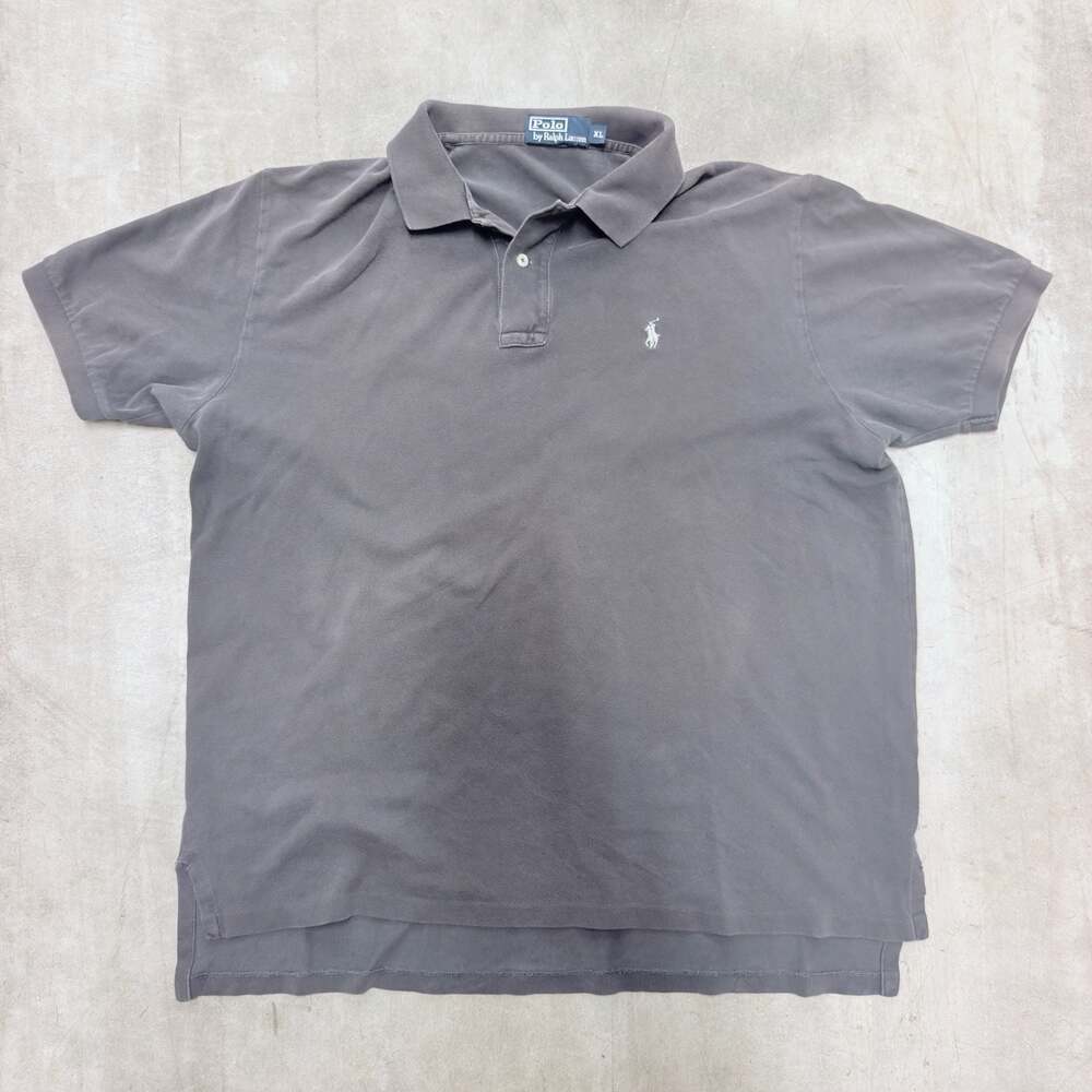 Polo Ralph Lauren Vintage Sun-Faded Grey Pique Short Sleeve Polo Shirt Men's XL